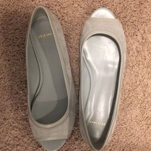Cole Haan grey open toe flats. Nwot
